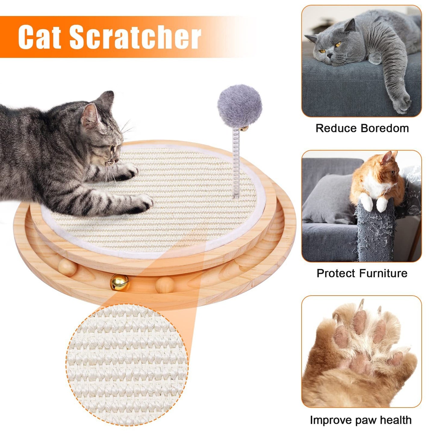 Wooden Interactive Cat Toy Spinning Track & Wand Toy