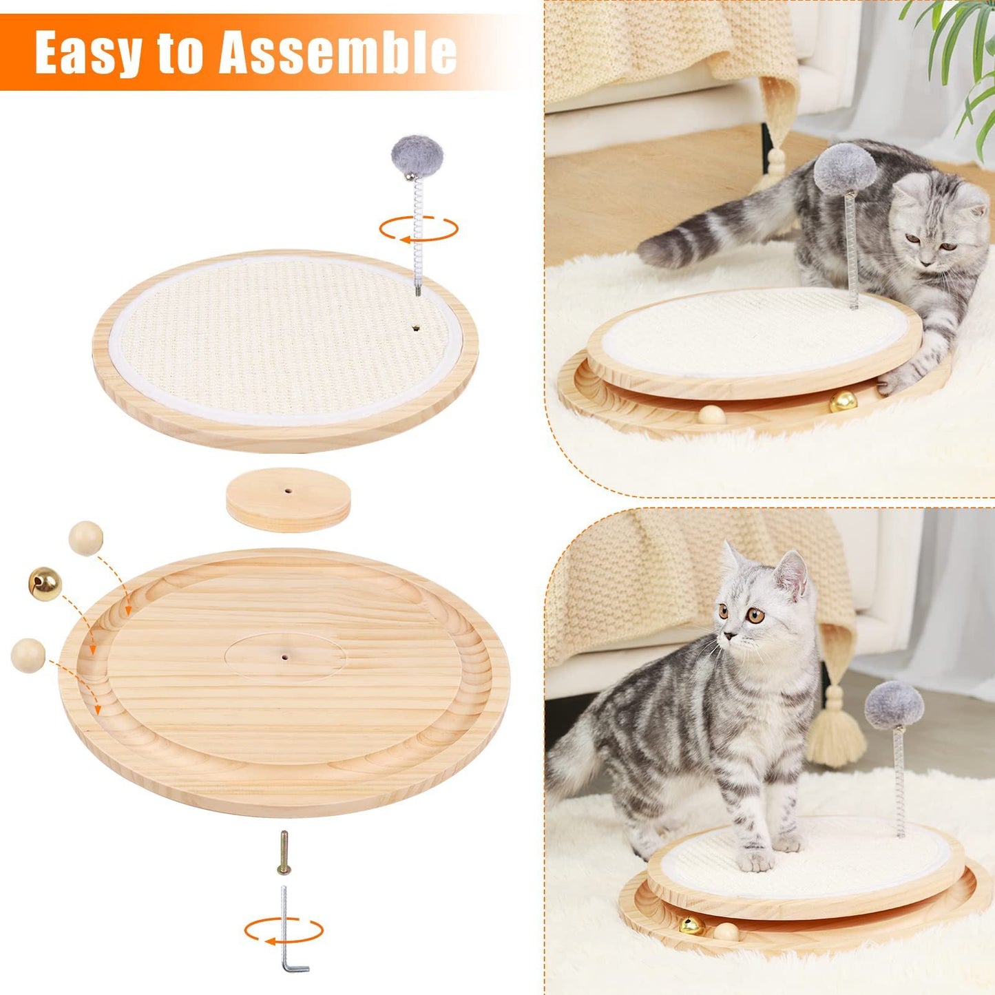 Wooden Interactive Cat Toy Spinning Track & Wand Toy