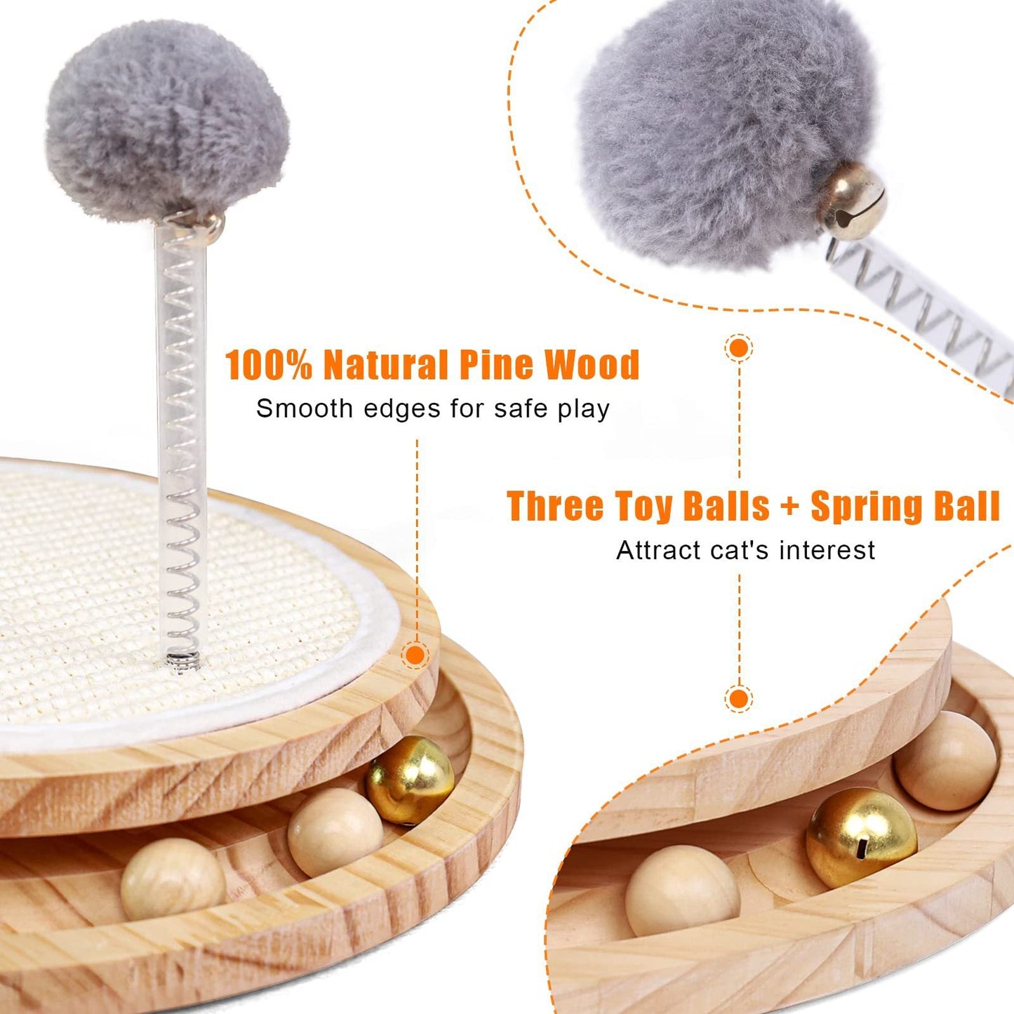 Wooden Interactive Cat Toy Spinning Track & Wand Toy
