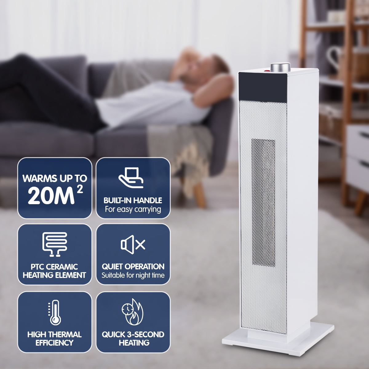 Electric tower heater 2000w white