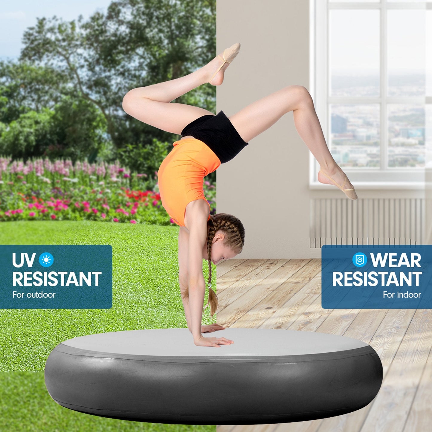 1M Air Track Spot Round Inflatable Gymnastics Tumbling Mat Pump Black