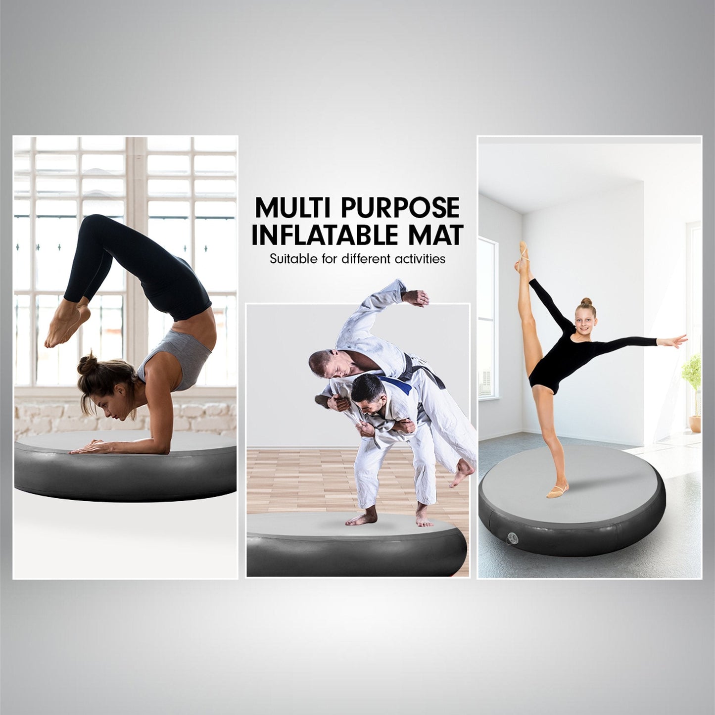 1M Air Track Spot Round Inflatable Gymnastics Tumbling Mat Pump Black