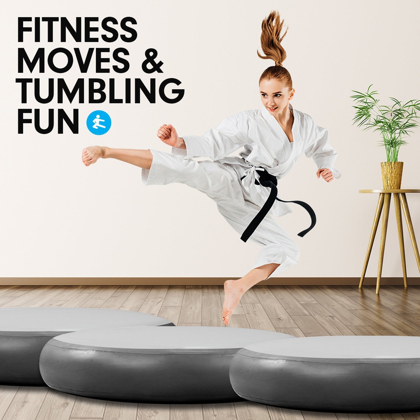 1M Air Track Spot Round Inflatable Gymnastics Tumbling Mat Pump Black