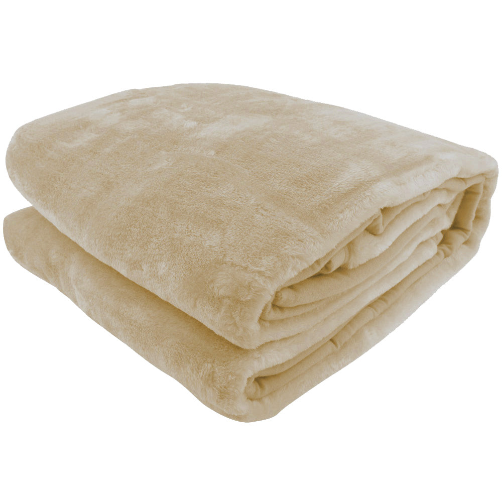 Laura Hill 600GSM Large Double-Sided Queen Faux Mink Blanket - Beige