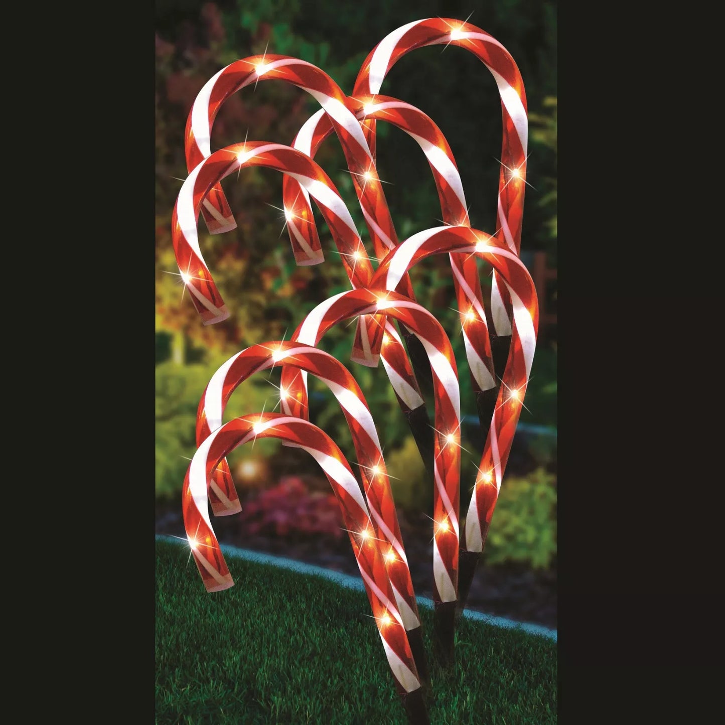 8 SOLAR Candy Cane Flashing Outdoor Christmas Garden Path Stake Xmas Lights 32cm