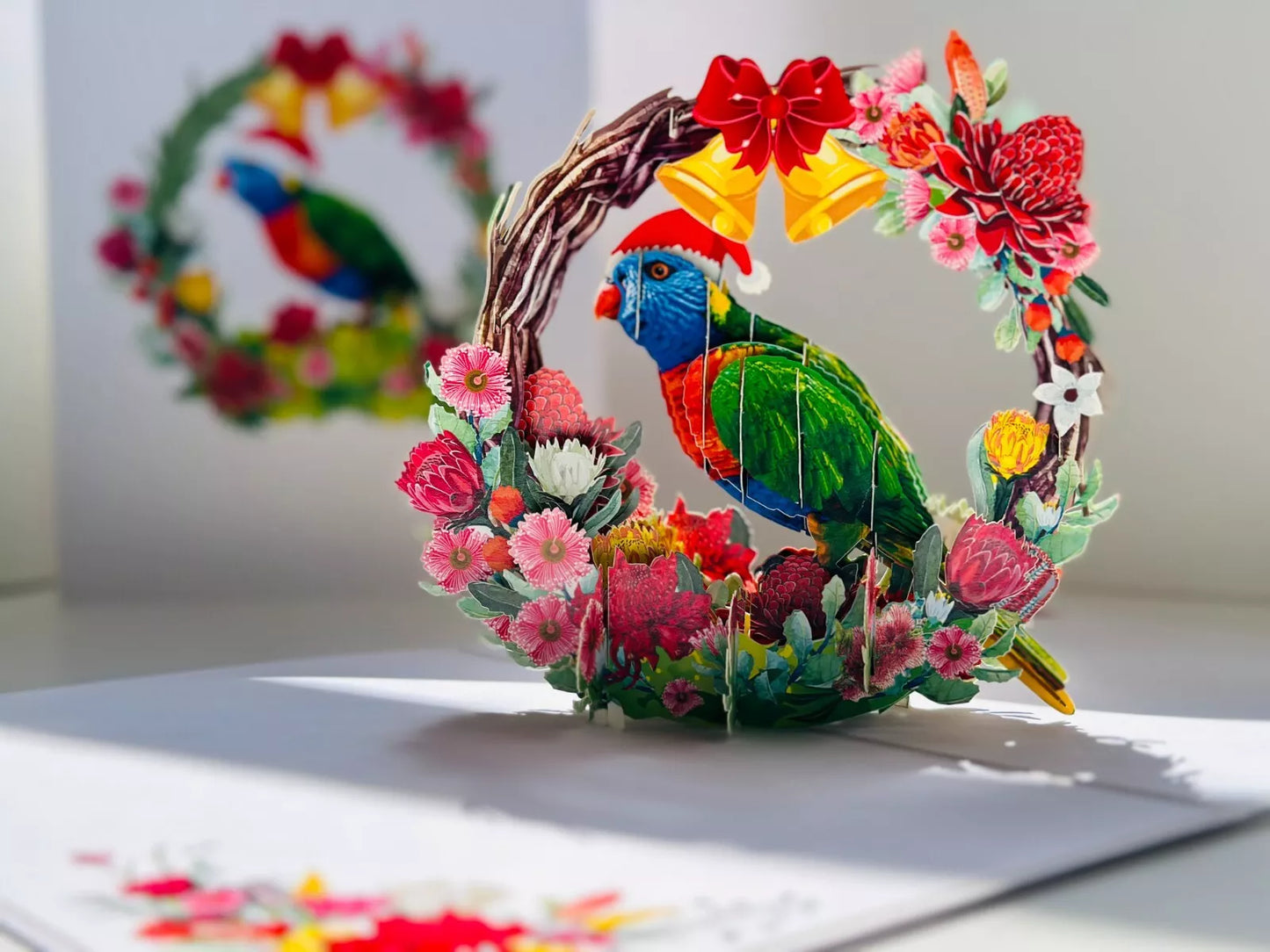 ORIGAMI POP CARD Merry Christmas Australian Rainbow Lorikeet Wreath Pop Up Card AU