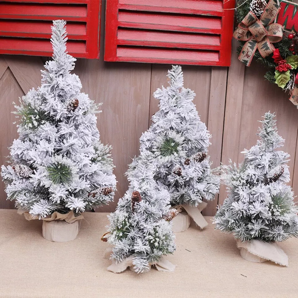 Small Mini Christmas Tree Snow Flocked Xmas Tree Tabletop Artificial Ornament