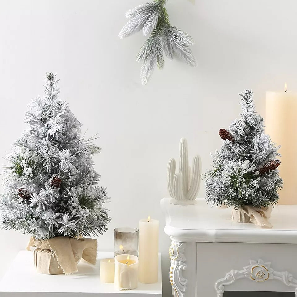 Small Mini Christmas Tree Snow Flocked Xmas Tree Tabletop Artificial Ornament