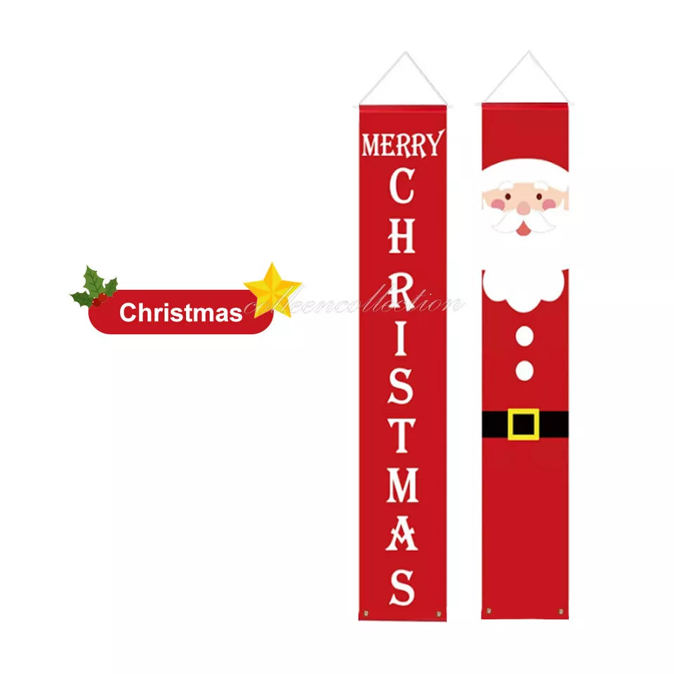 Christmas Porch Sign Oxford Cloth Xmas Door Banner Wall Hanging Party Decoration
