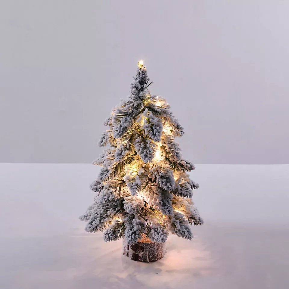 Small Mini Christmas Tree Snow LED Lights Xmas Tabletop Rtificial Ornament Gift