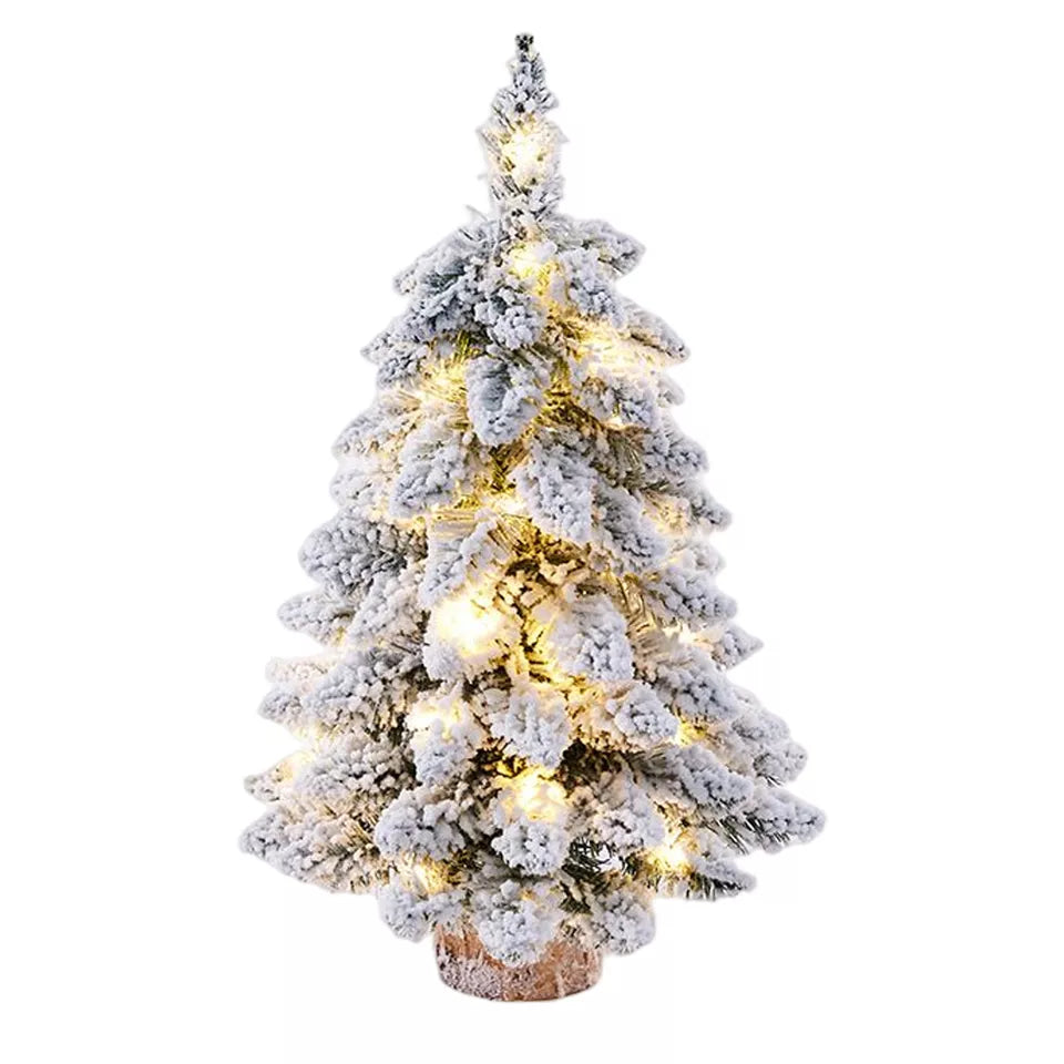 Small Mini Christmas Tree Snow LED Lights Xmas Tabletop Rtificial Ornament Gift