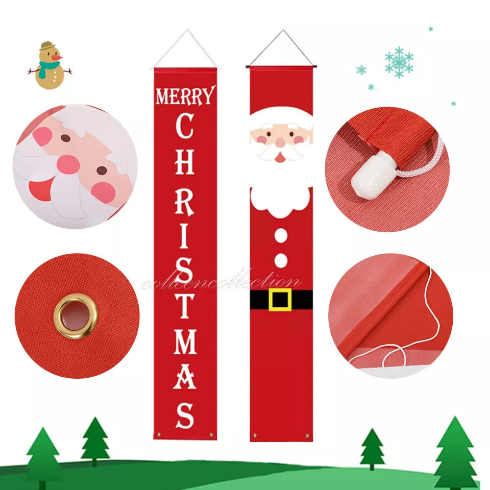 Christmas Porch Sign Oxford Cloth Xmas Door Banner Wall Hanging Party Decoration
