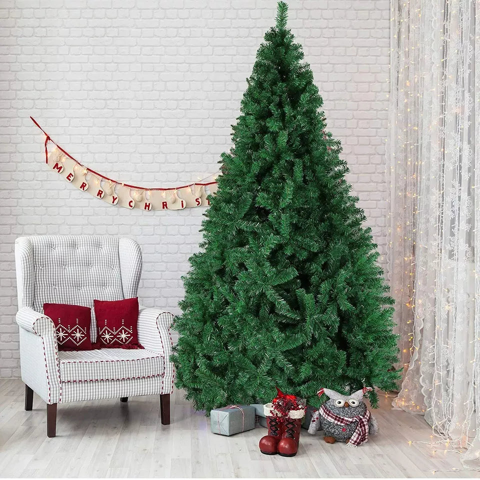 4/5/6/7FT Artificial Christmas Tree W/ LED Lights Bushy Xmas Decor & Metal Stand