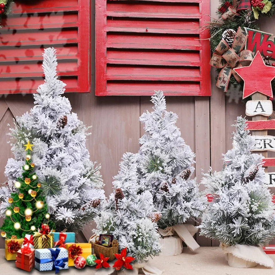 Small Mini Christmas Tree Snow Flocked Xmas Tree Tabletop Artificial Ornament