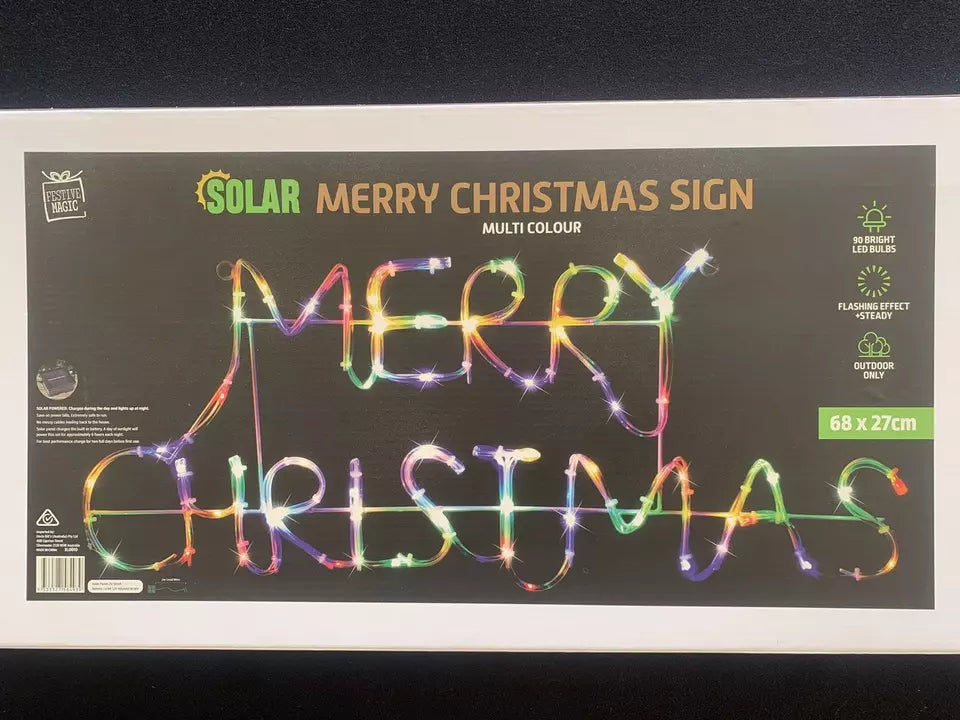 Solar Merry Christmas Multi colour LED Tube Rope Light Xmas Outdoor Motif Sign
