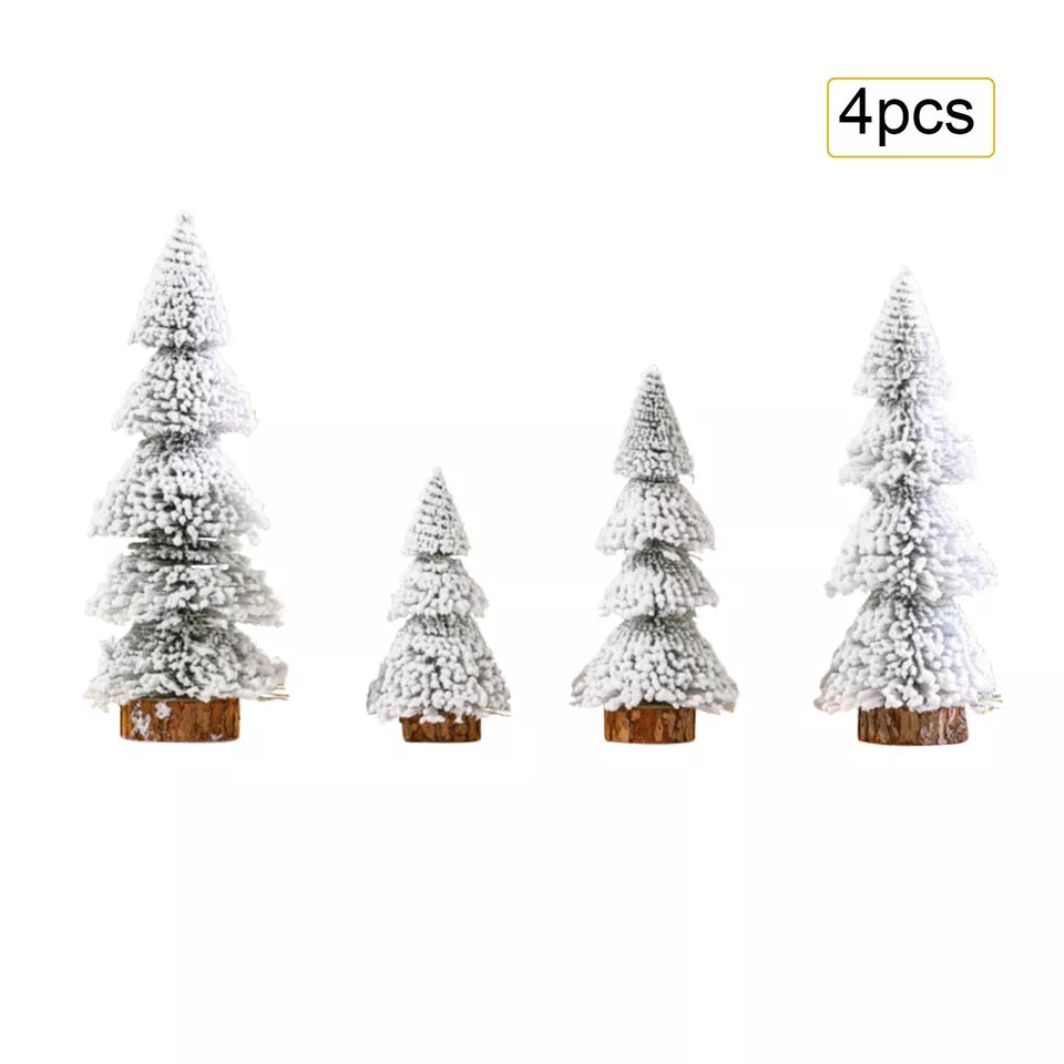 4PCS Artificial Small Christmas Tree Tabletop Mini Xmas Pine Trees Snowy Trees