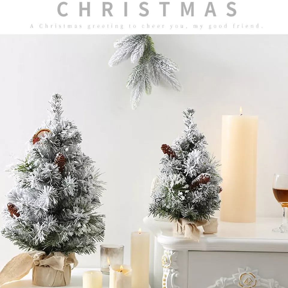 Small Mini Christmas Tree Snow Flocked Xmas Tree Tabletop Artificial Ornament