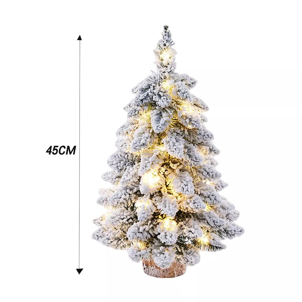 Small Mini Christmas Tree Snow LED Lights Xmas Tabletop Rtificial Ornament Gift