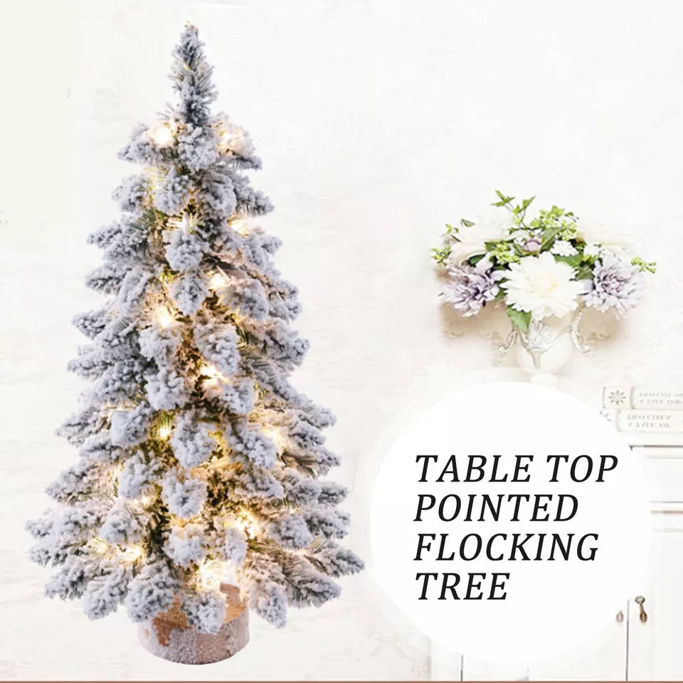 Tabletop Small Mini Christmas Tree With Snow LED Lights Xmas Ornament Decoration
