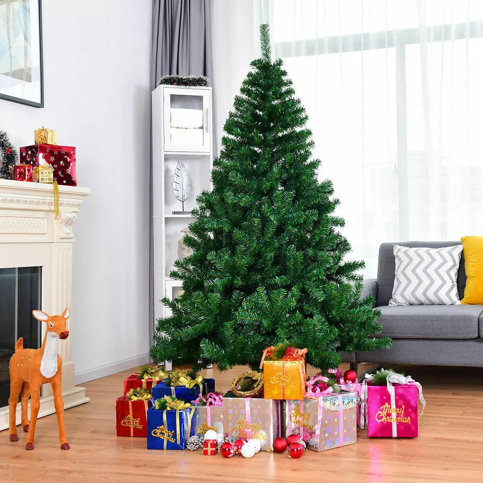 1.2M/1.5M/1.8M/2.1M Christmas Tree with Lights Bushy Xmas Decor & Metal Stand
