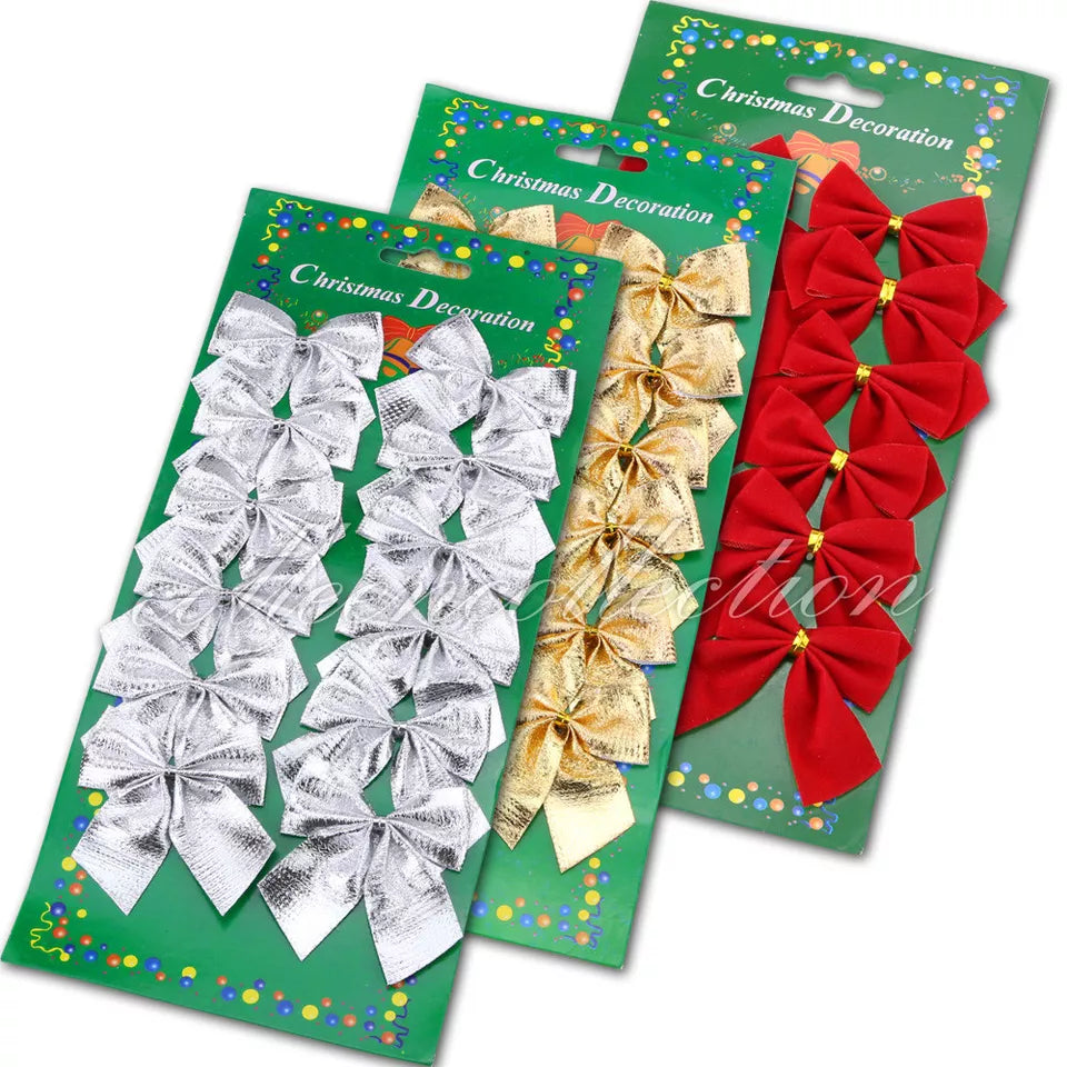 12x Bow Christmas Tree Handing Xmas Ornament Bowknot Party Wedding Decoration