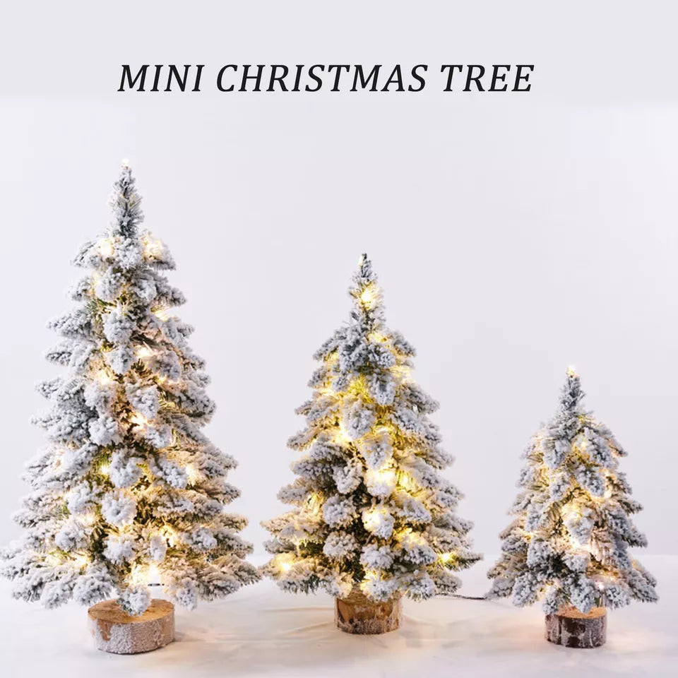 Small Mini Christmas Tree Snow LED Lights Xmas Tabletop Rtificial Ornament Gift