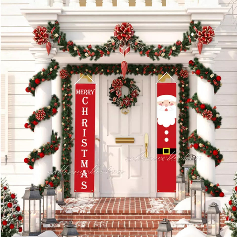 Christmas Porch Sign Oxford Cloth Xmas Door Banner Wall Hanging Party Decoration