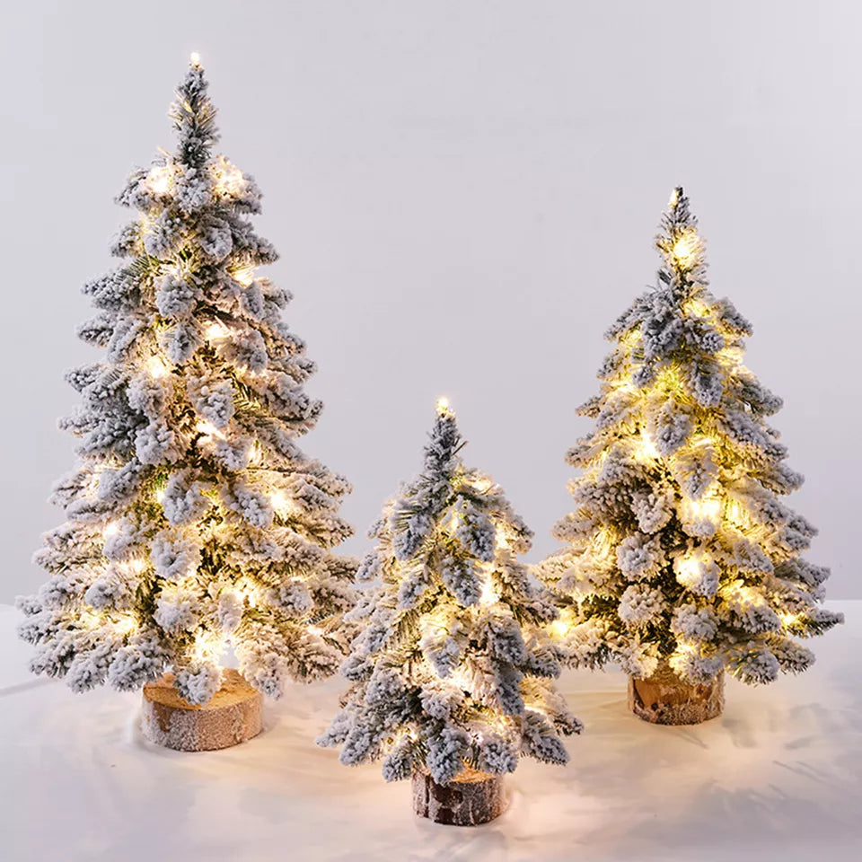 Tabletop Small Mini Christmas Tree With Snow LED Lights Xmas Ornament Decoration