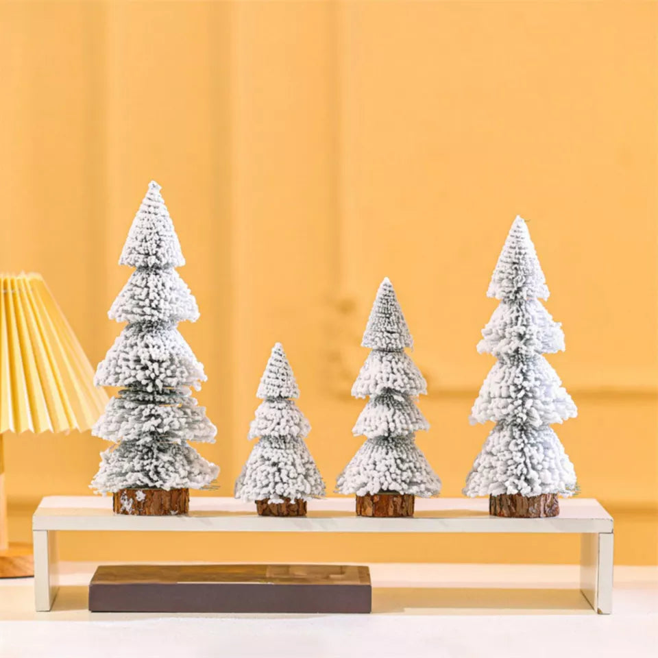 4PCS Artificial Small Christmas Tree Tabletop Mini Xmas Pine Trees Snowy Trees
