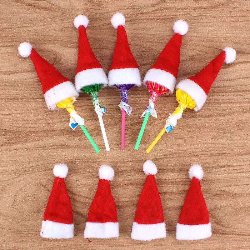 SALE 10Pcs Mini Lollipop Santa Claus Hat Christmas Party Decor Xmas Favour Gift