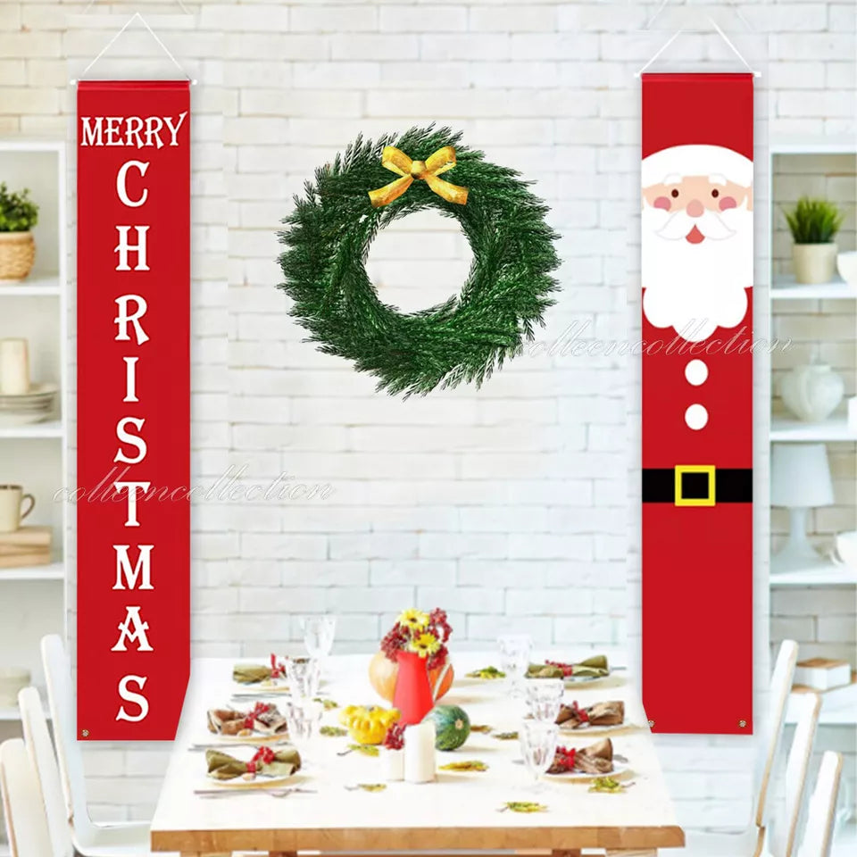 Christmas Porch Sign Oxford Cloth Xmas Door Banner Wall Hanging Party Decoration