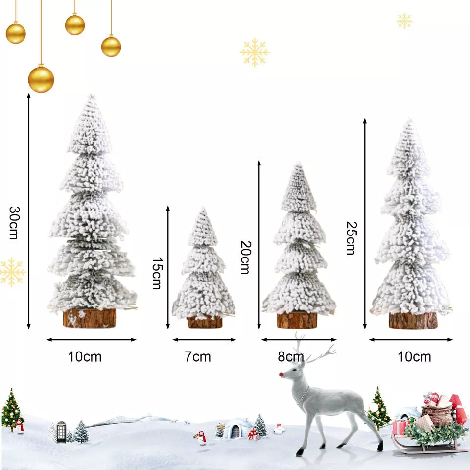 4PCS Artificial Small Christmas Tree Tabletop Mini Xmas Pine Trees Snowy Trees