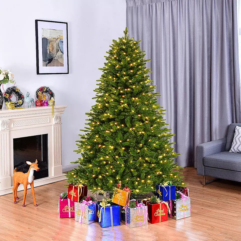 4/5/6/7FT Artificial Christmas Tree W/ LED Lights Bushy Xmas Decor & Metal Stand