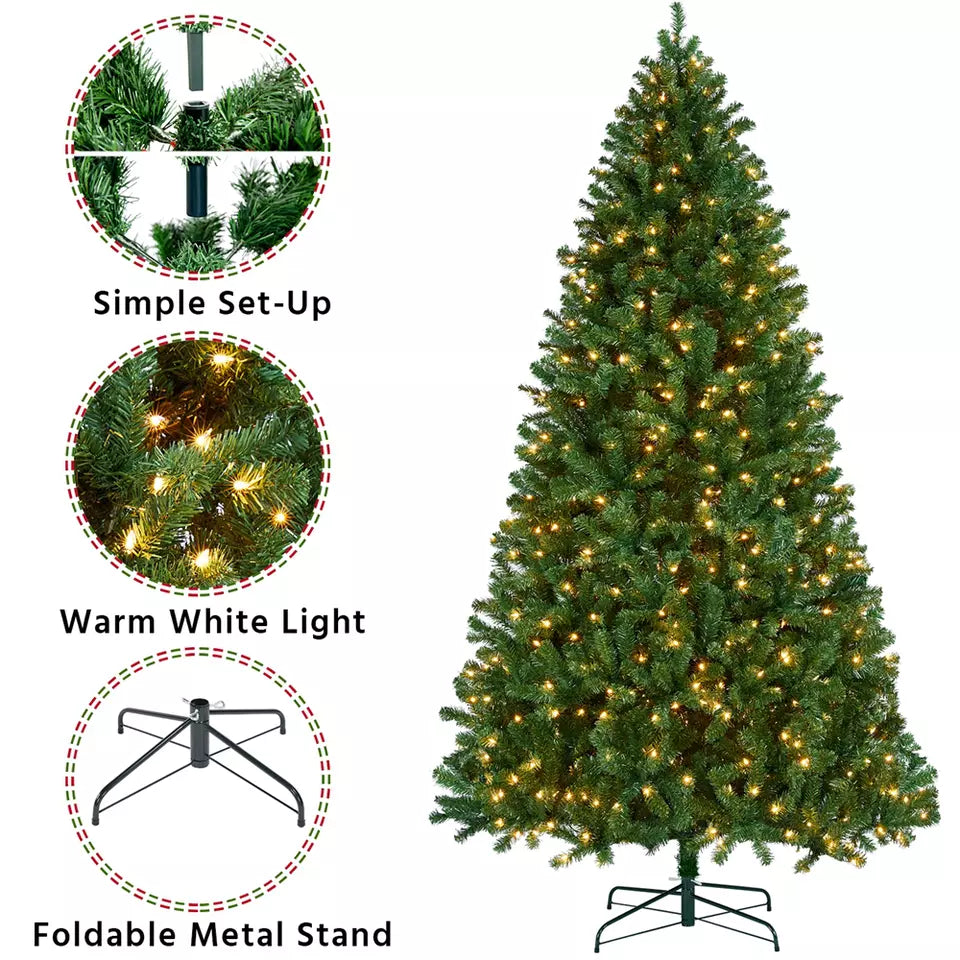 4/5/6/7FT Artificial Christmas Tree W/ LED Lights Bushy Xmas Decor & Metal Stand