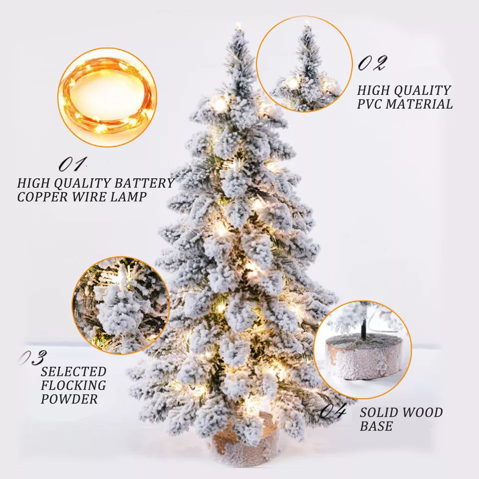 Small Mini Christmas Tree Snow LED Lights Xmas Tabletop Rtificial Ornament Gift