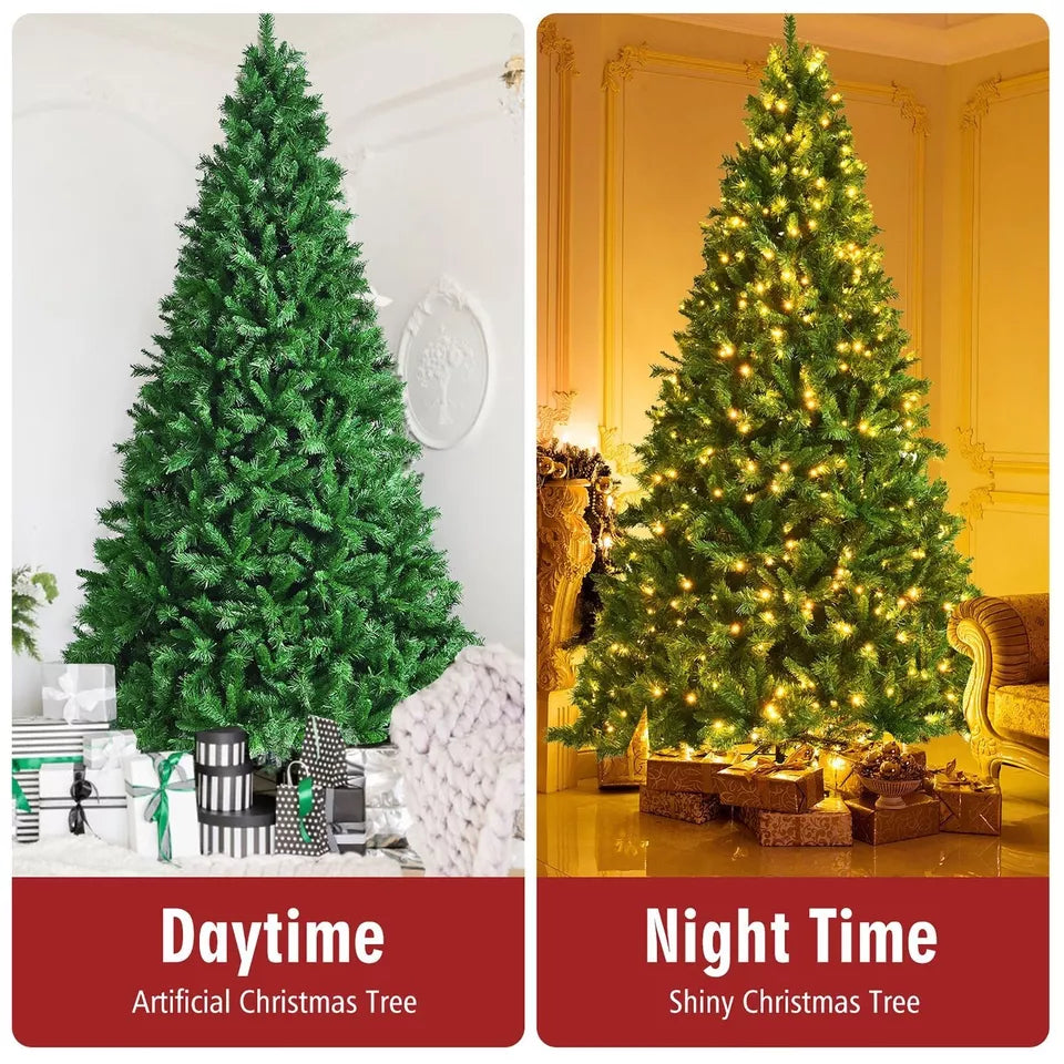 4/5/6/7FT Artificial Christmas Tree W/ LED Lights Bushy Xmas Decor & Metal Stand