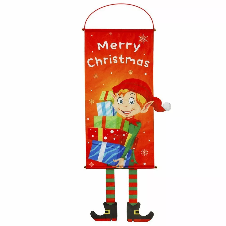 Christmas Hanging Banner Flag Door Window Décor Santa Reindeer Snowman Ornaments