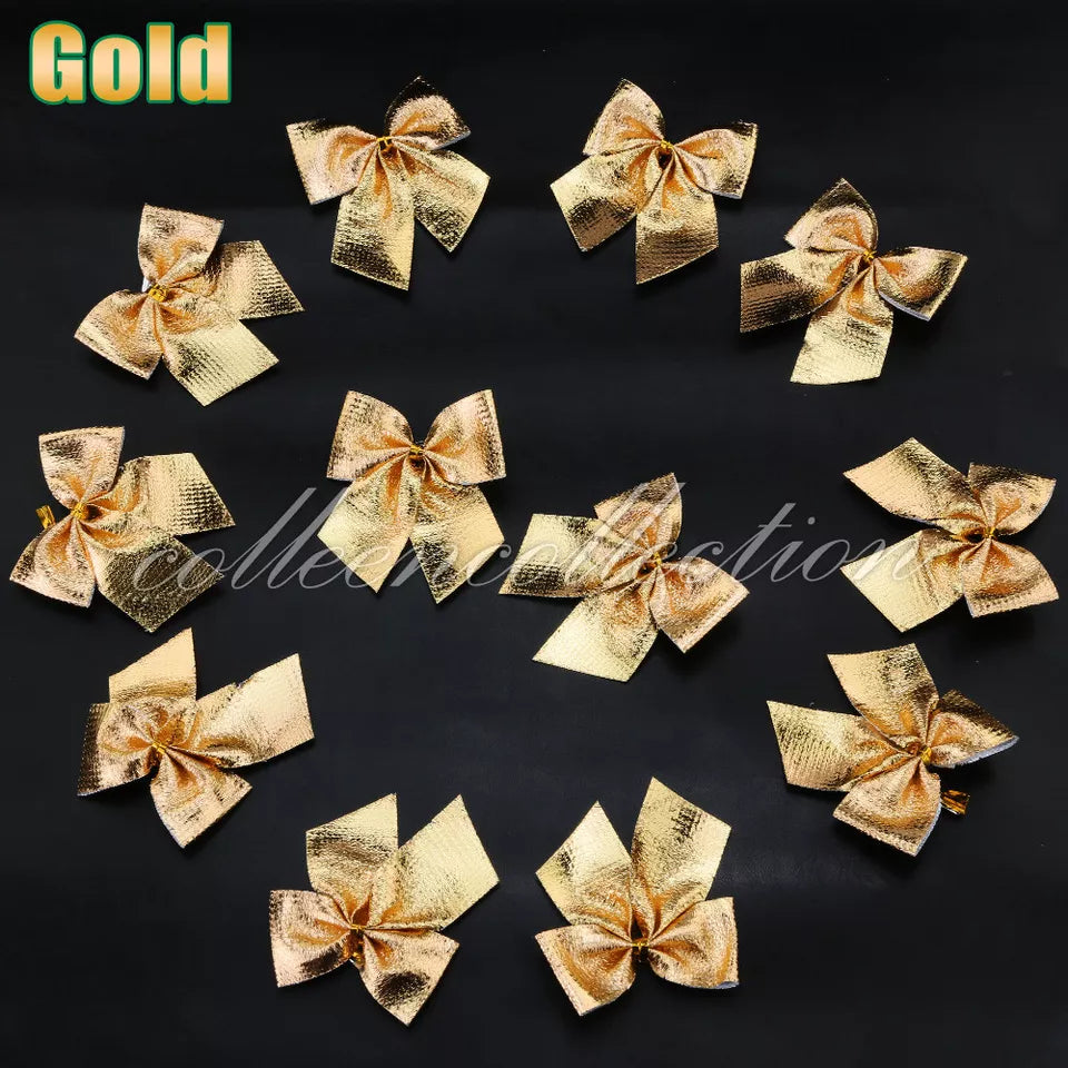 12x Bow Christmas Tree Handing Xmas Ornament Bowknot Party Wedding Decoration