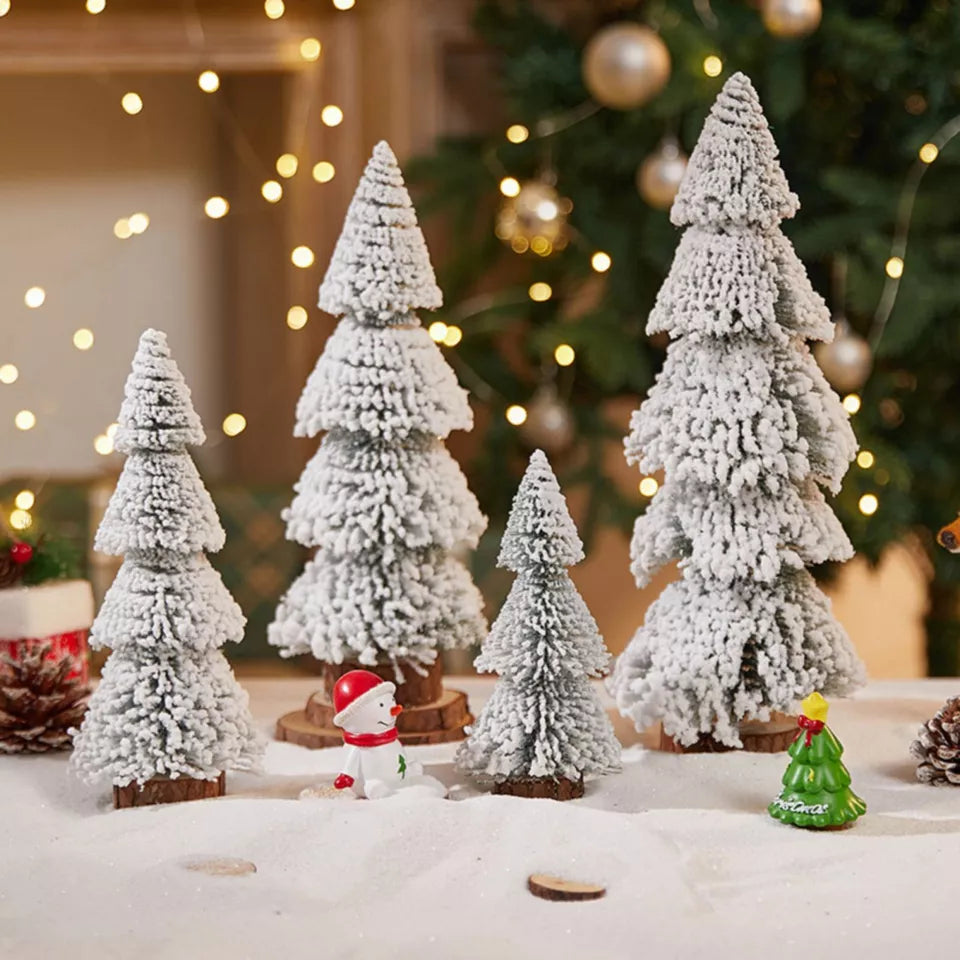 4PCS Artificial Small Christmas Tree Tabletop Mini Xmas Pine Trees Snowy Trees