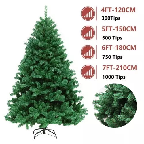 4/5/6/7FT Artificial Christmas Tree W/ LED Lights Bushy Xmas Decor & Metal Stand