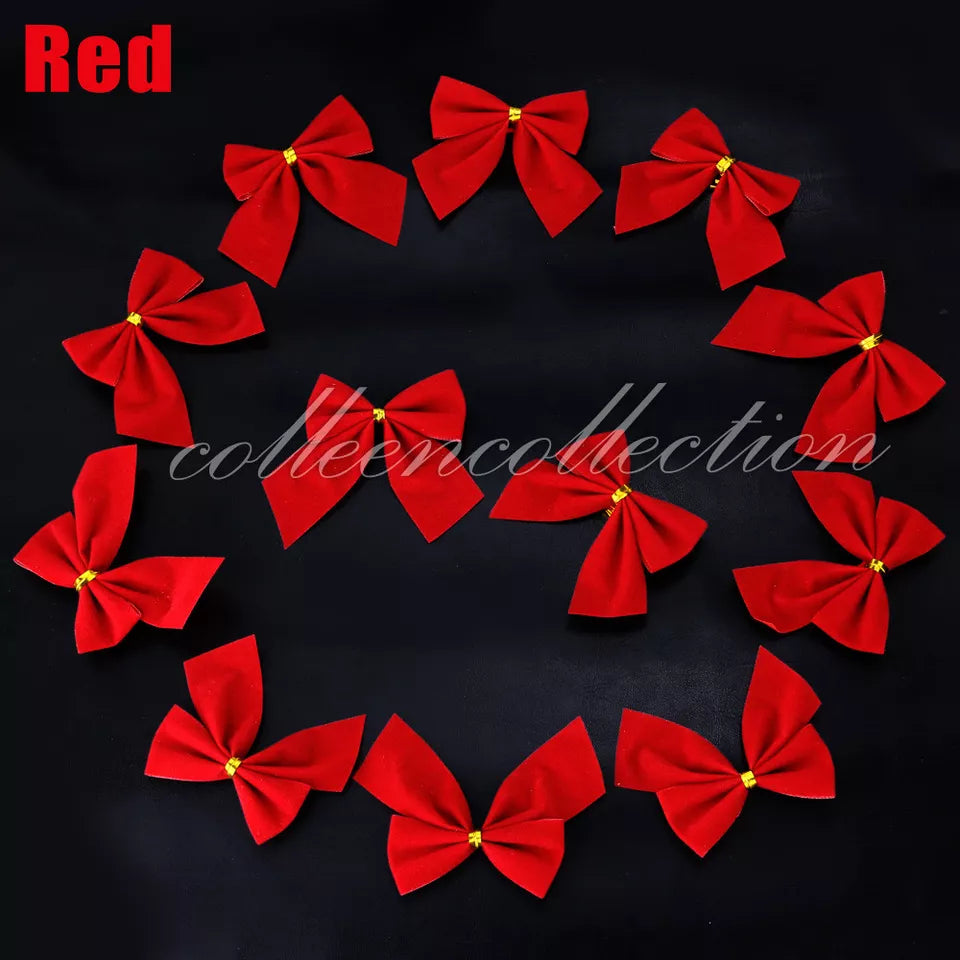 12x Bow Christmas Tree Handing Xmas Ornament Bowknot Party Wedding Decoration