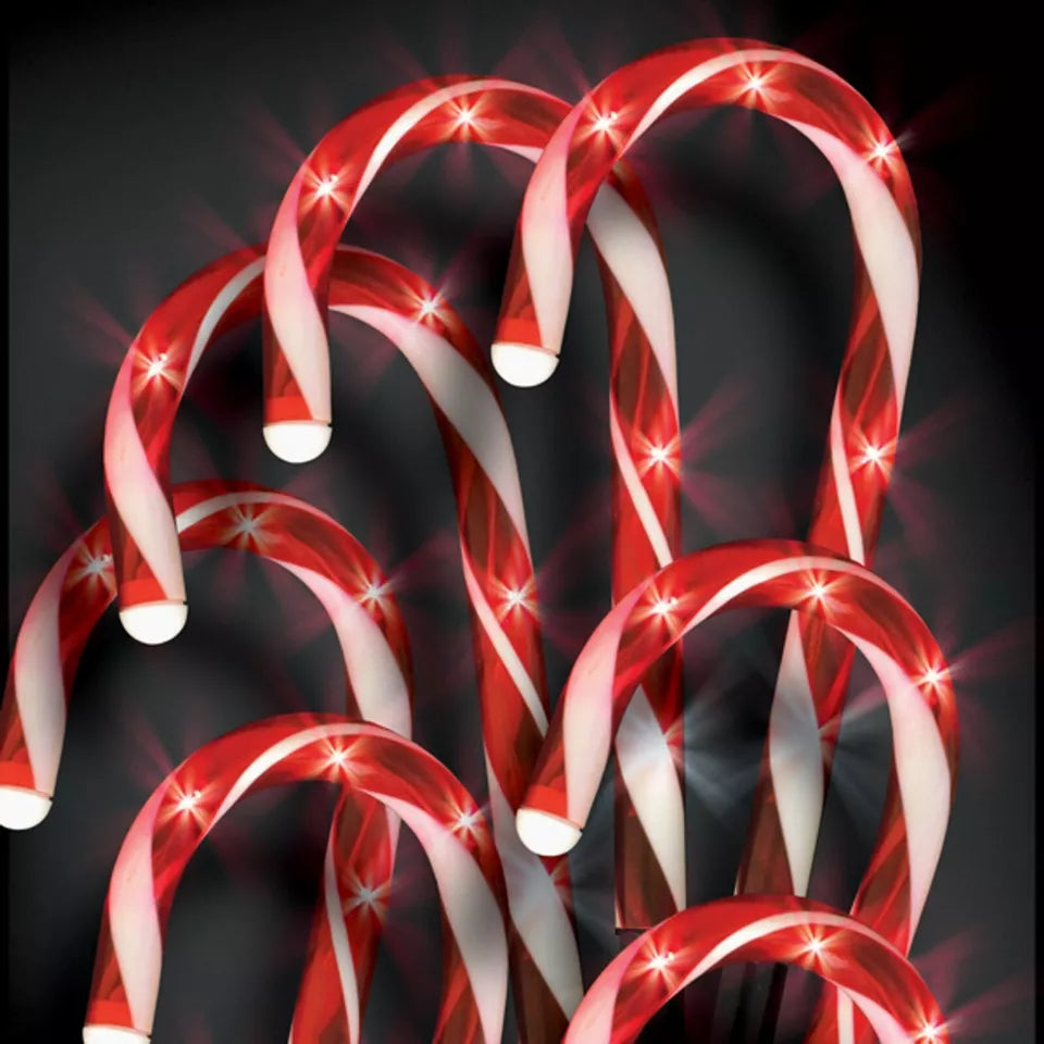 8 SOLAR Candy Cane Flashing Outdoor Christmas Garden Path Stake Xmas Lights 32cm