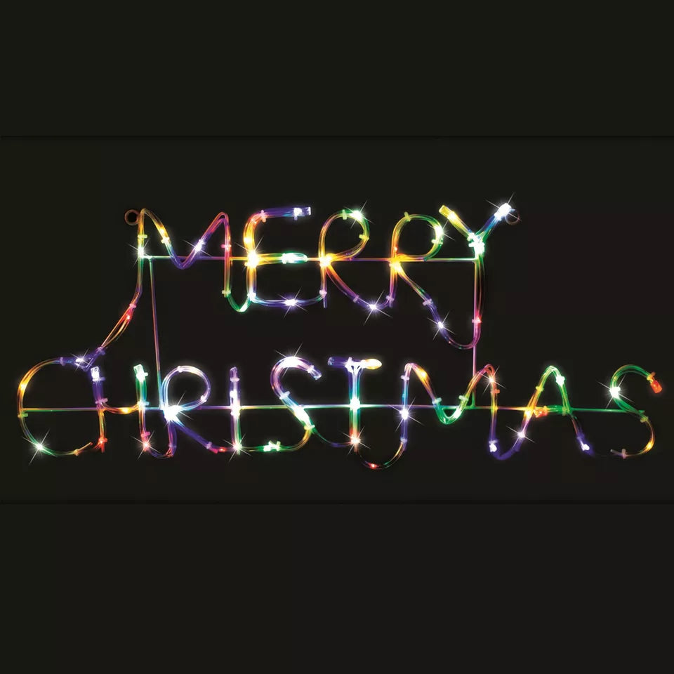Solar Merry Christmas Multi colour LED Tube Rope Light Xmas Outdoor Motif Sign