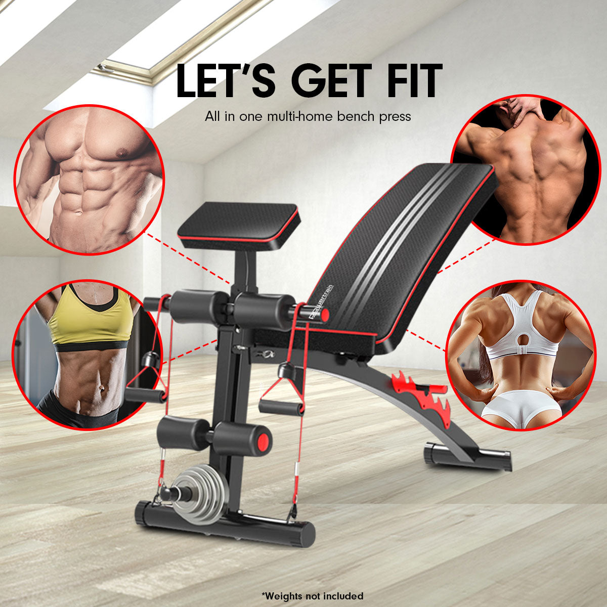 PowerTrain Adjustable Incline Decline Flat Home Gym Bench - 208