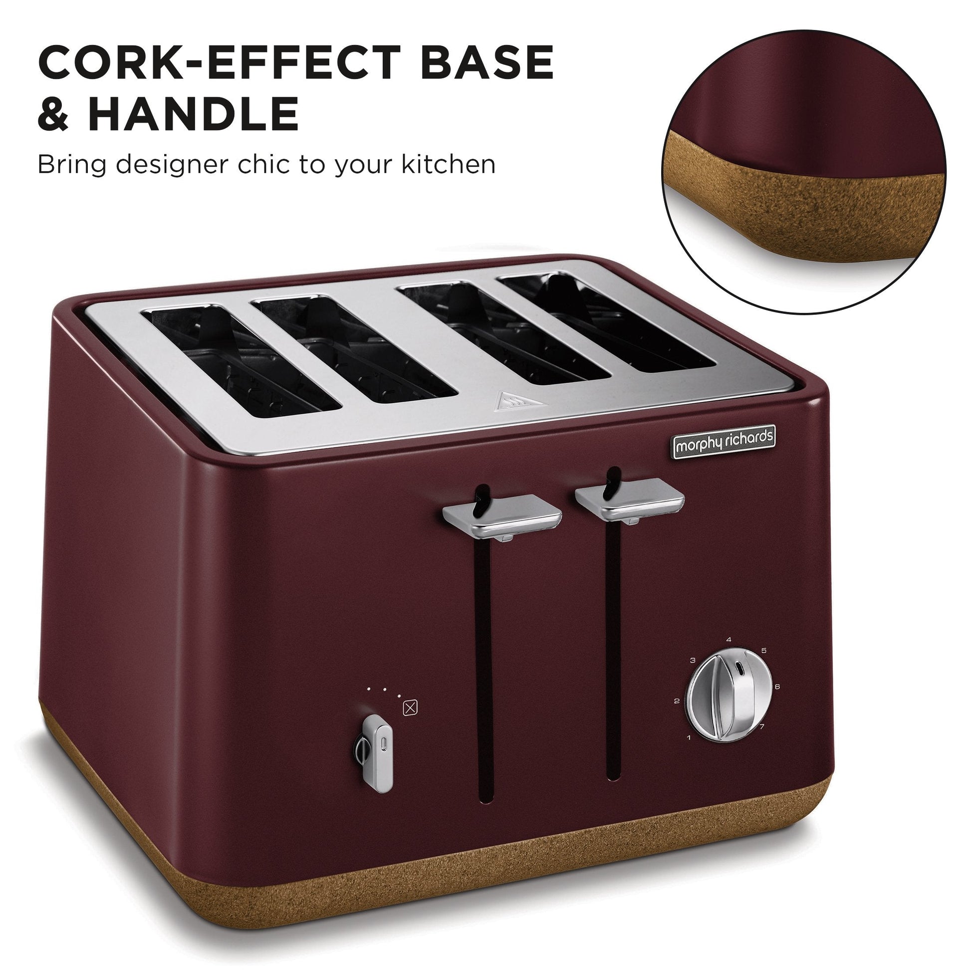 Morphy Richards Aspect 4-Slice Toaster - Maroon with Cork-Effect Trim