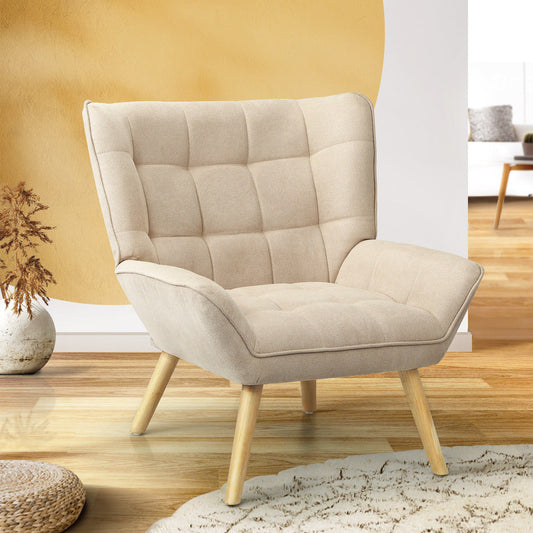 Armchair Accent Chairs Sofa Lounge Fabric Upholstered Tub Chair Beige