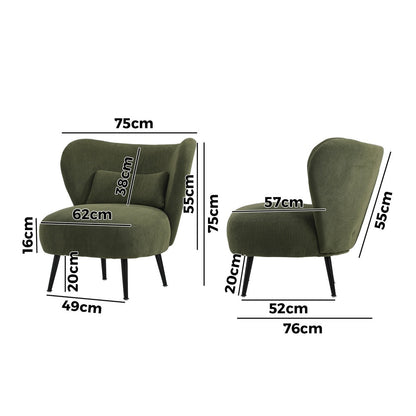4x Armchair with Lumbar Pillow Wingback Velvet Green