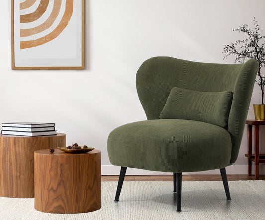 2x Armchair with Lumbar Pillow Wingback Velvet Green