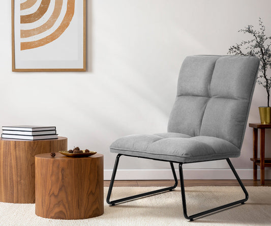 Armchair Lounge Chair Accent Chairs Linen Fabric Upholstered Light Grey
