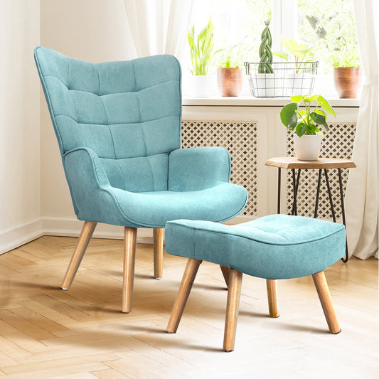 Armchair Lounge Chair Ottoman Accent Armchairs Fabric Sofa Chairs Blue